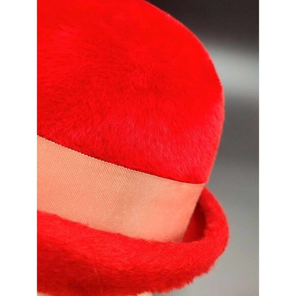 VTG Martelle West Germany Womens Hat Red Felt Fur Fuzzy Rolled Brim - Picture 7 of 11